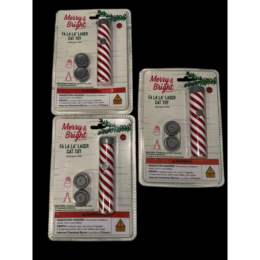 Lot Of 3 Fa La La Laser Cat Toy Holiday Stripes 3interchangeable‎ Tips + Battery